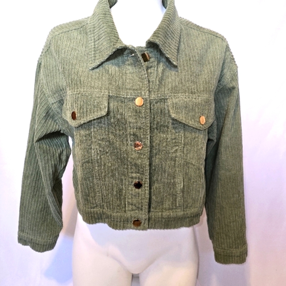Pink Lily Corduroy Green Jacket